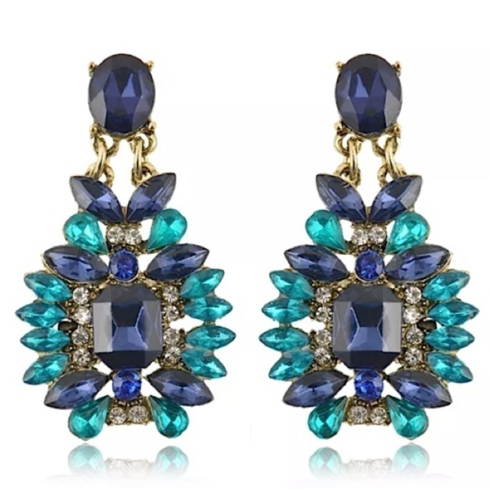 BLUE AND TEAL STATEMENT CRYSTAL POST EARRINGS #289